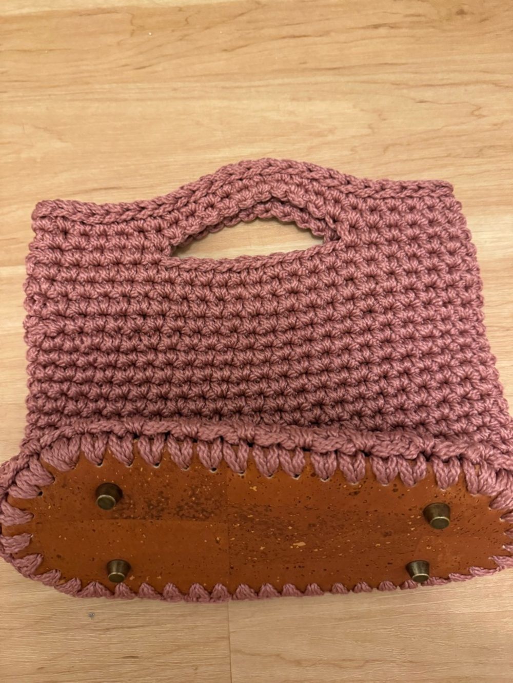 Handmade Rose Clutch Structured Macrame Heavy Bag with Cork Leather Base - Picture 5 of 10